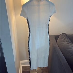 MICHAEL Michael Kors White Knit Midi Dress with Logo Trim